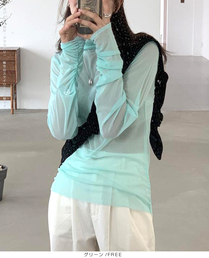 シアーメッシュタートルネックトップス