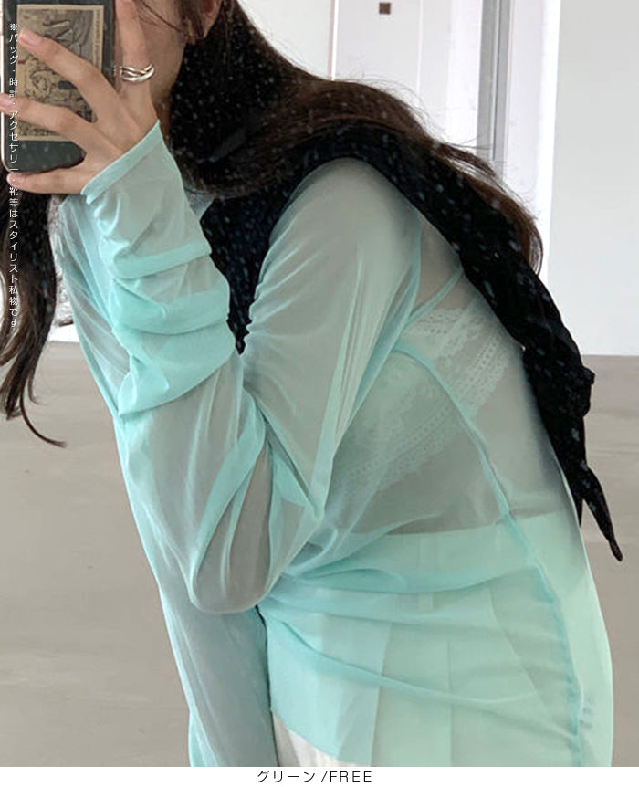 シアーメッシュタートルネックトップス