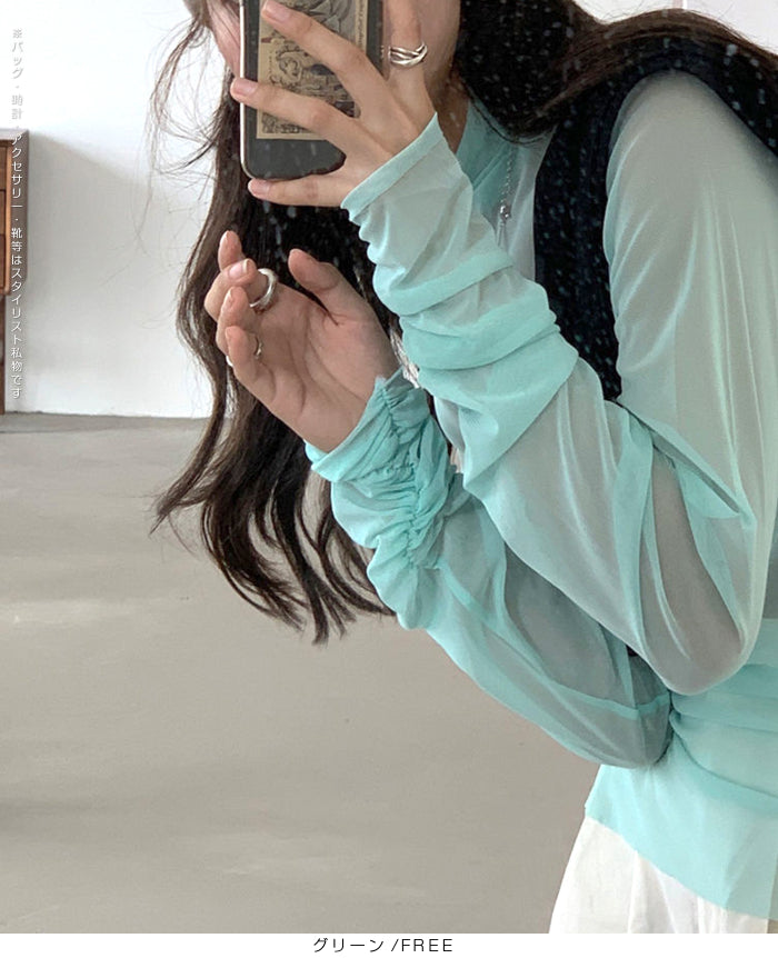 シアーメッシュタートルネックトップス