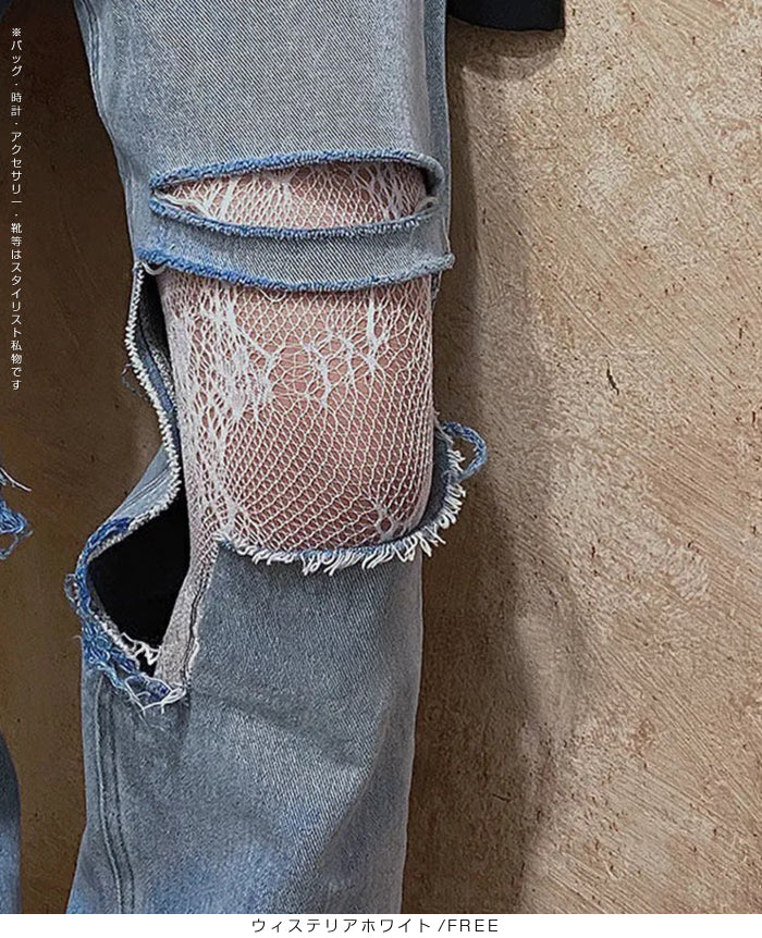 06花柄&リボンレースストッキングパンツ