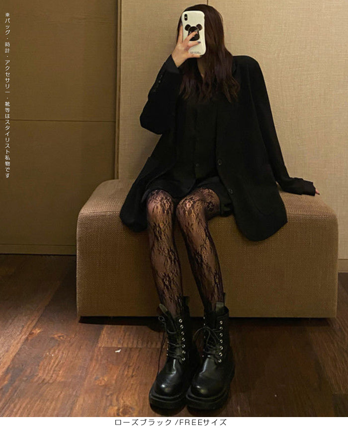 06花柄&リボンレースストッキングパンツ