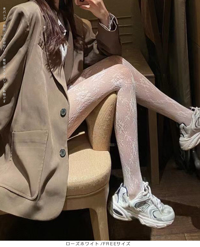 06花柄&リボンレースストッキングパンツ