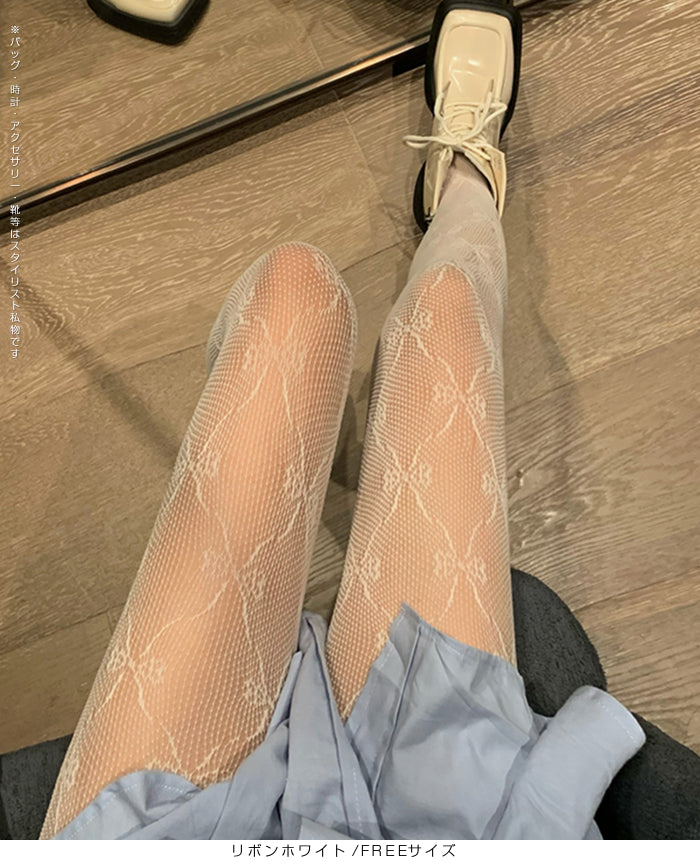 06花柄&リボンレースストッキングパンツ