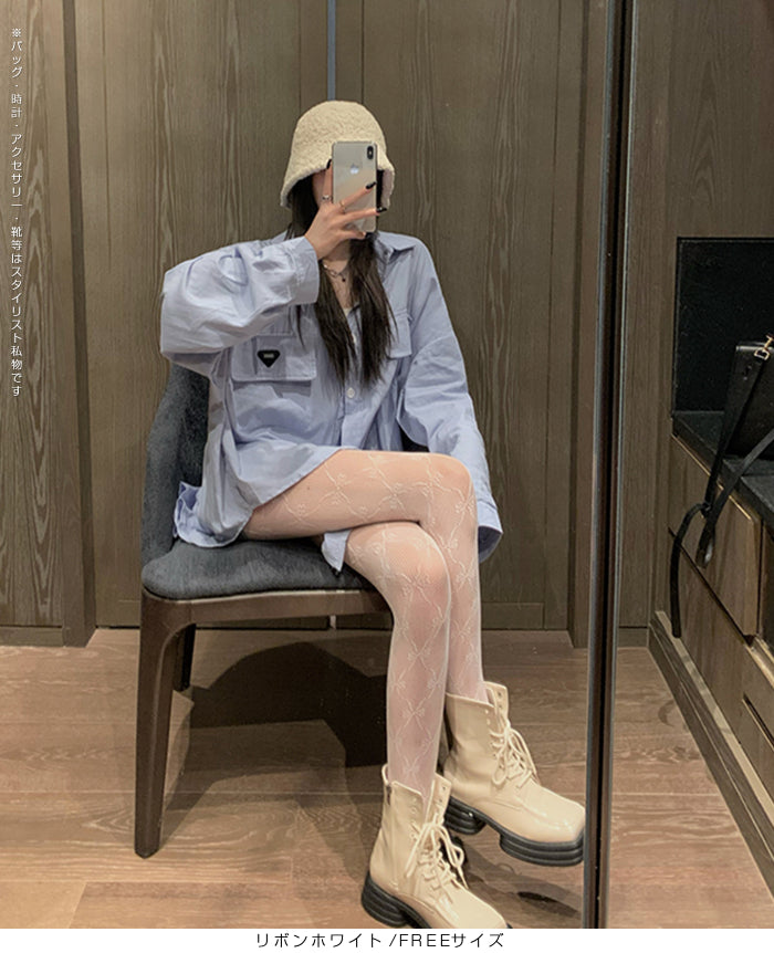 06花柄&リボンレースストッキングパンツ