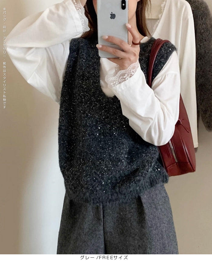 02color | FREEサイズ | スパンコールニットベスト