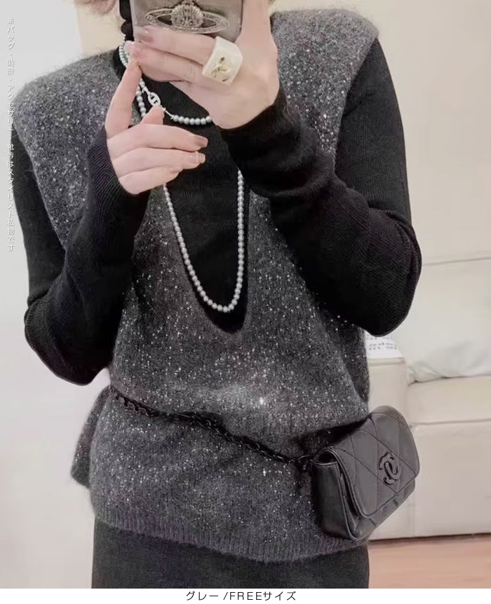 02color | FREEサイズ | スパンコールニットベスト