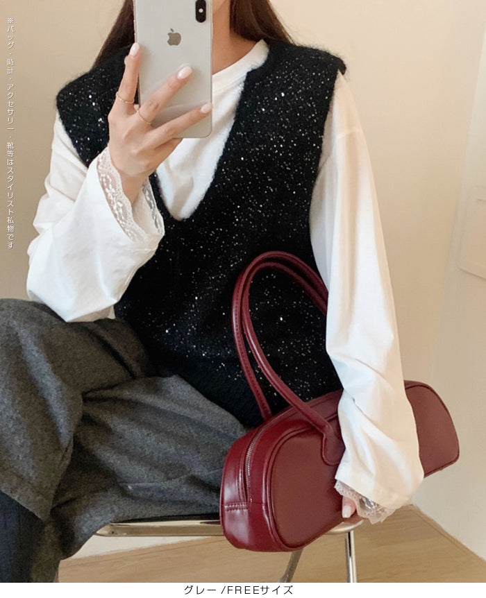 02color | FREEサイズ | スパンコールニットベスト