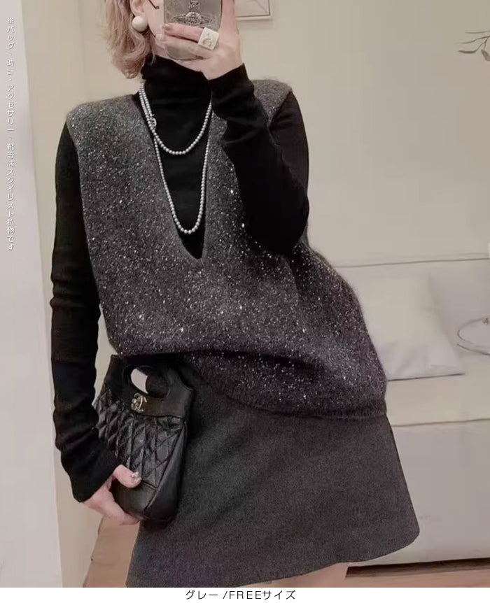 02color | FREEサイズ | スパンコールニットベスト