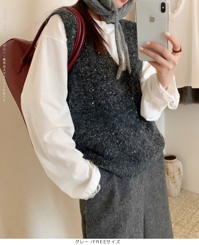 02color | FREEサイズ | スパンコールニットベスト