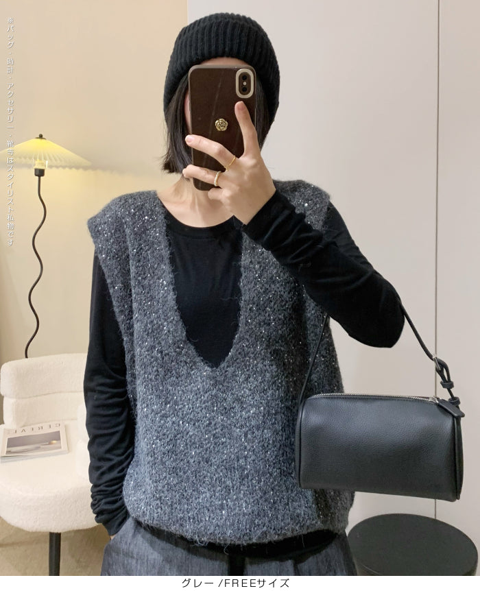 02color | FREEサイズ | スパンコールニットベスト