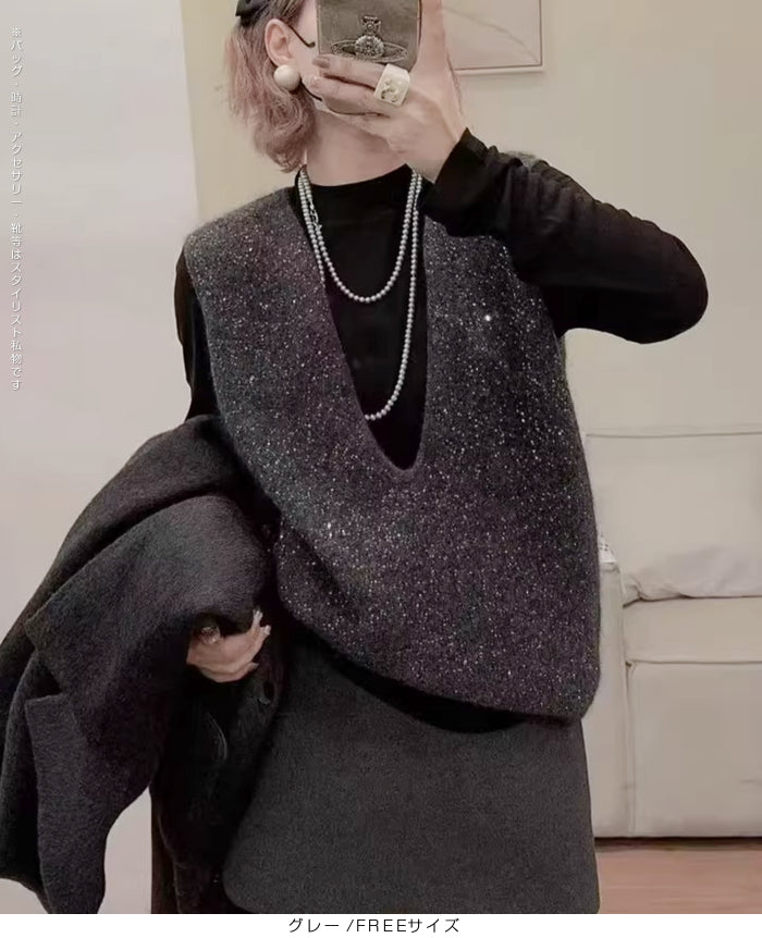 02color | FREEサイズ | スパンコールニットベスト