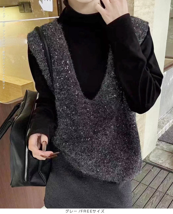 02color | FREEサイズ | スパンコールニットベスト