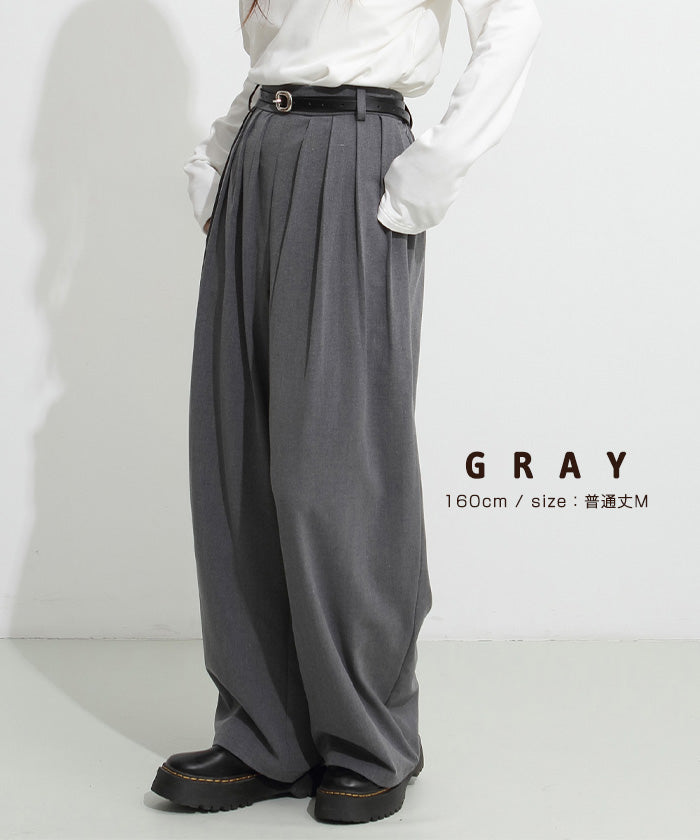 03color タックデザインバレルレッグパンツ