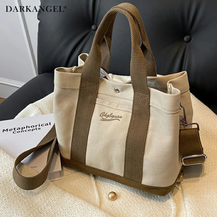 仕切りキャンバスショルダートートバッグ