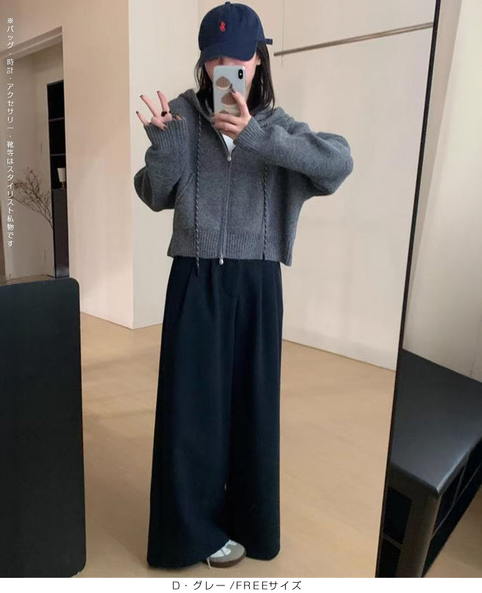 フード付きジップアップショートカーディガン