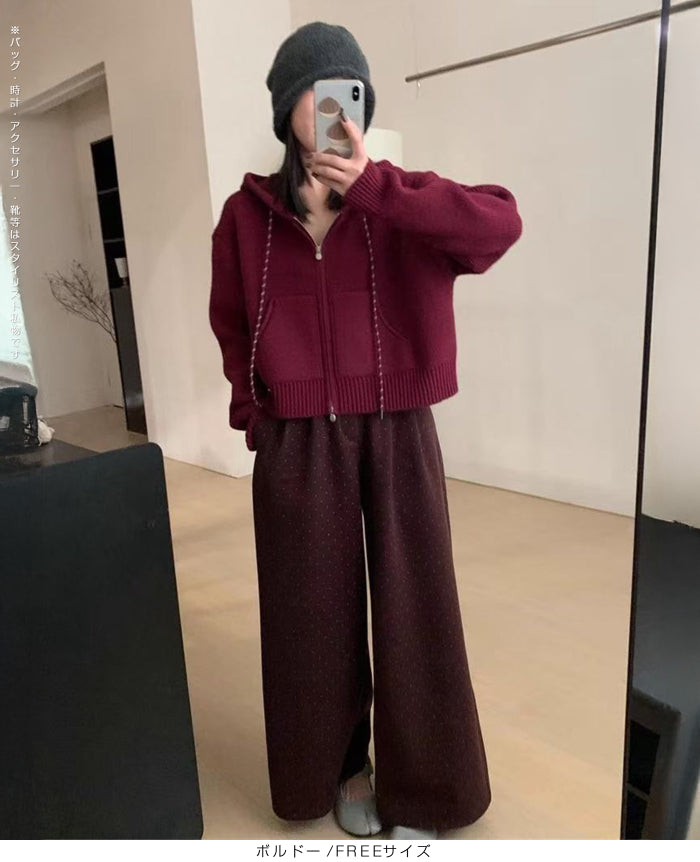 フード付きジップアップショートカーディガン