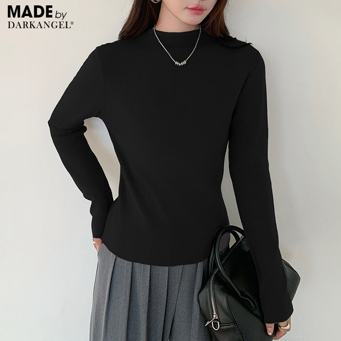 リブ ニット トップス 秋 レディース オフネック モックネック 長袖 セーター 伸縮性 きれいめ 細見え 無地 洗える シンプル きれいめ インナー 通勤 通学 オフィス カジュアル 秋冬