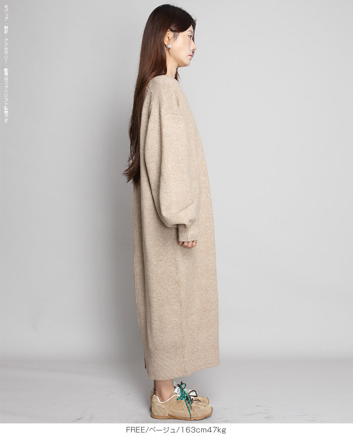 05color Vネックニットルーズワンピース