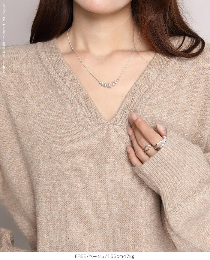 05color Vネックニットルーズワンピース