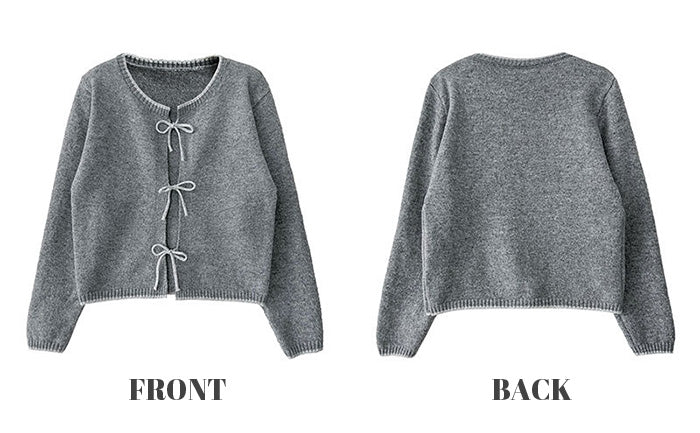 リボンタイ付き配色ニットカーディガン