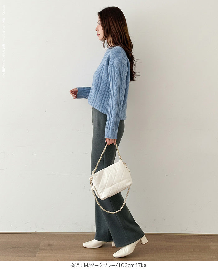 上品見え 裏起毛ワイドパンツ