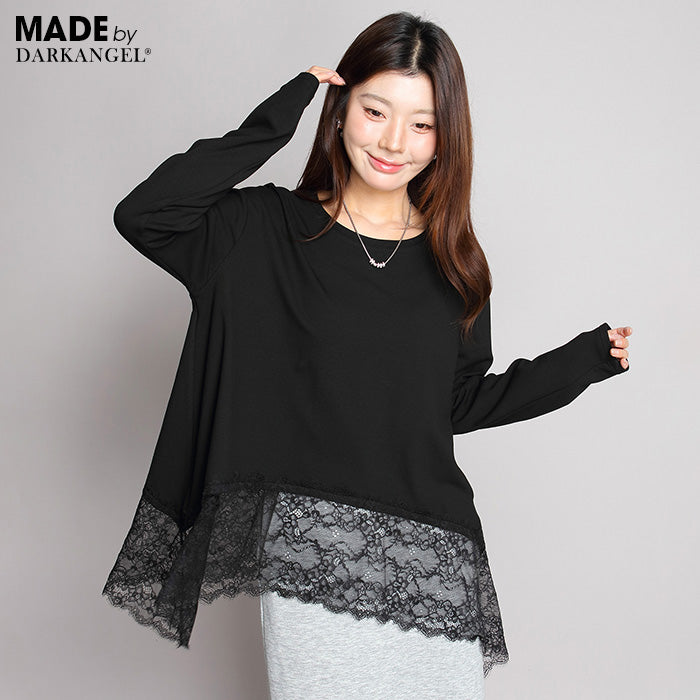 裏起毛レースドッキングロンT