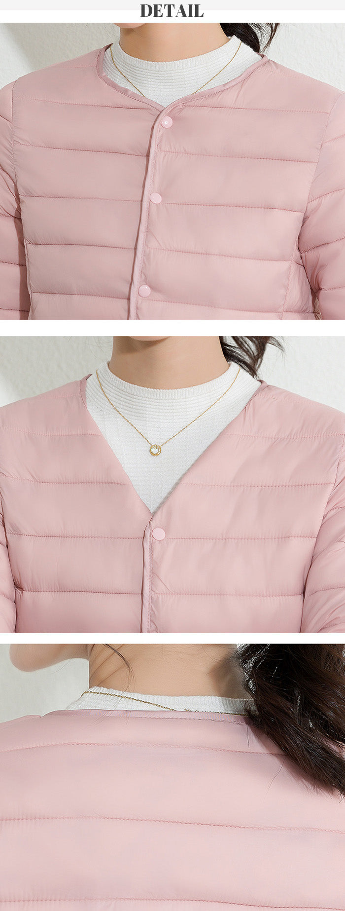 レディース クルーネック中綿インナージャケット 冬新作 スリムフィット インナーダウン Vネック 無地 薄手で暖かい ショート丈 小さめコットンジャケット 【防寒对策軽量ジャケット】