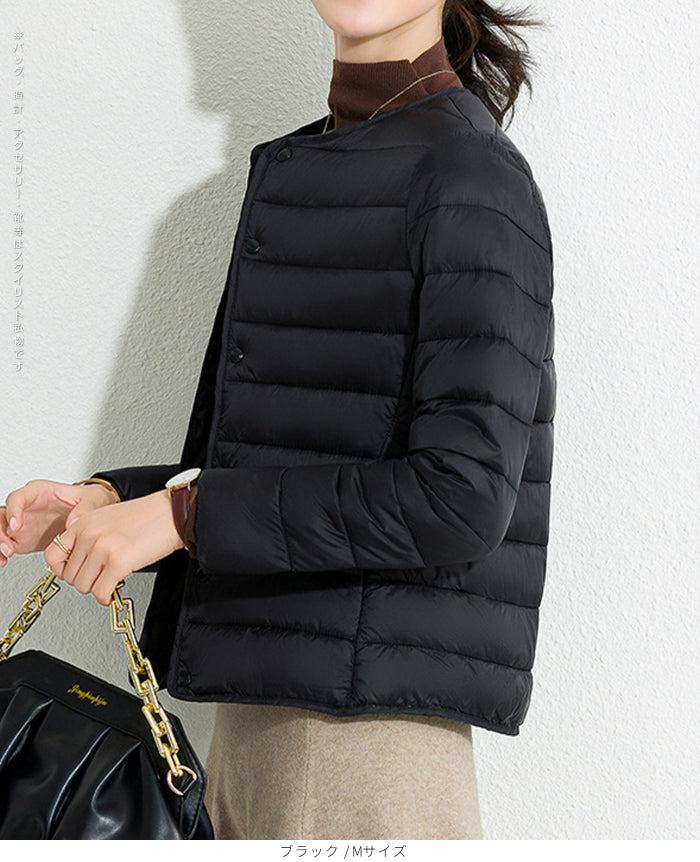 レディース クルーネック中綿インナージャケット 冬新作 スリムフィット インナーダウン Vネック 無地 薄手で暖かい ショート丈 小さめコットンジャケット 【防寒对策軽量ジャケット】