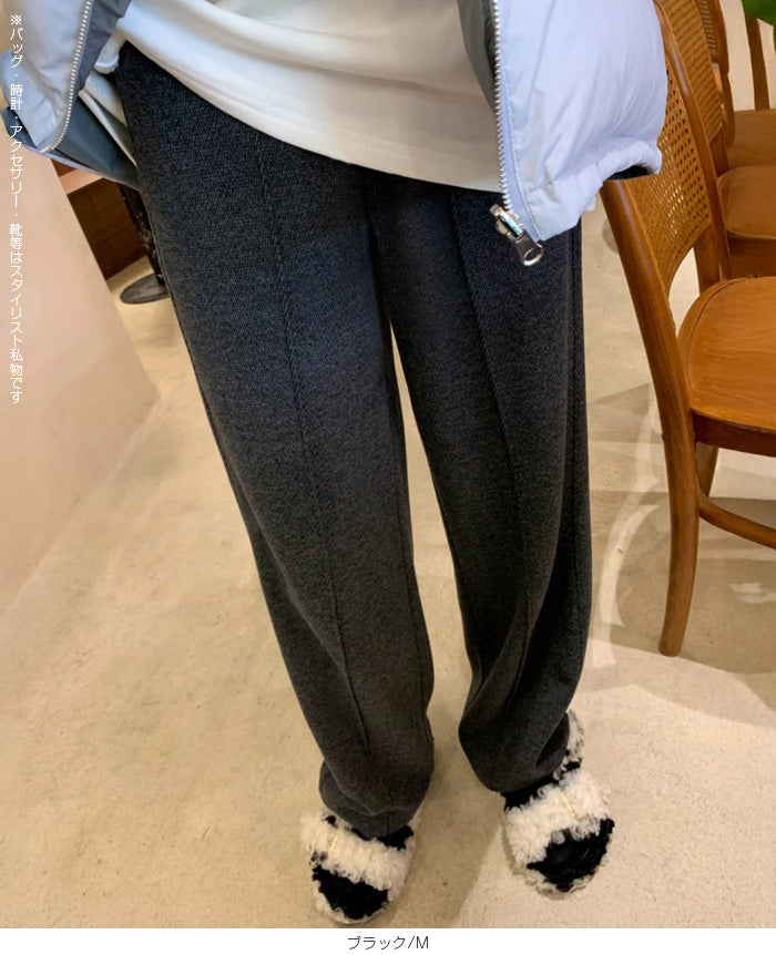 裏起毛ピンタックヘリンボーンワイドパンツ