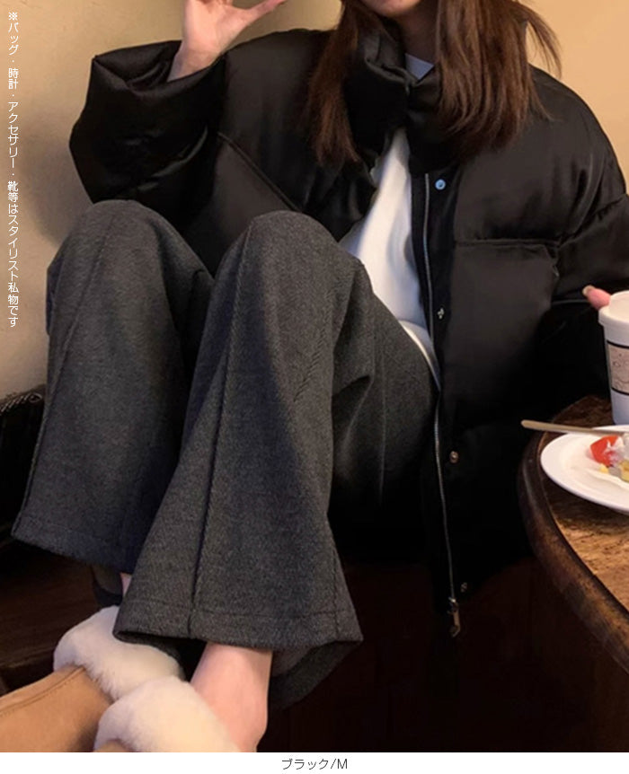 裏起毛ピンタックヘリンボーンワイドパンツ