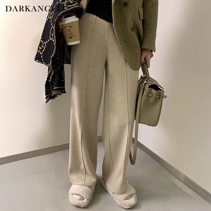 裏起毛ピンタックヘリンボーンワイドパンツ