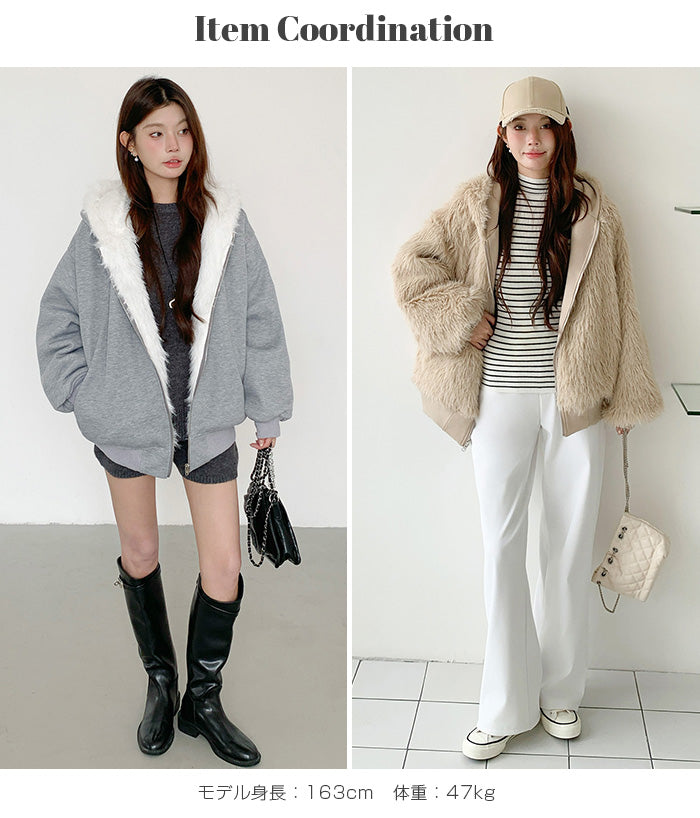 【2WAY】リバーシブル フェイクファー パーカー