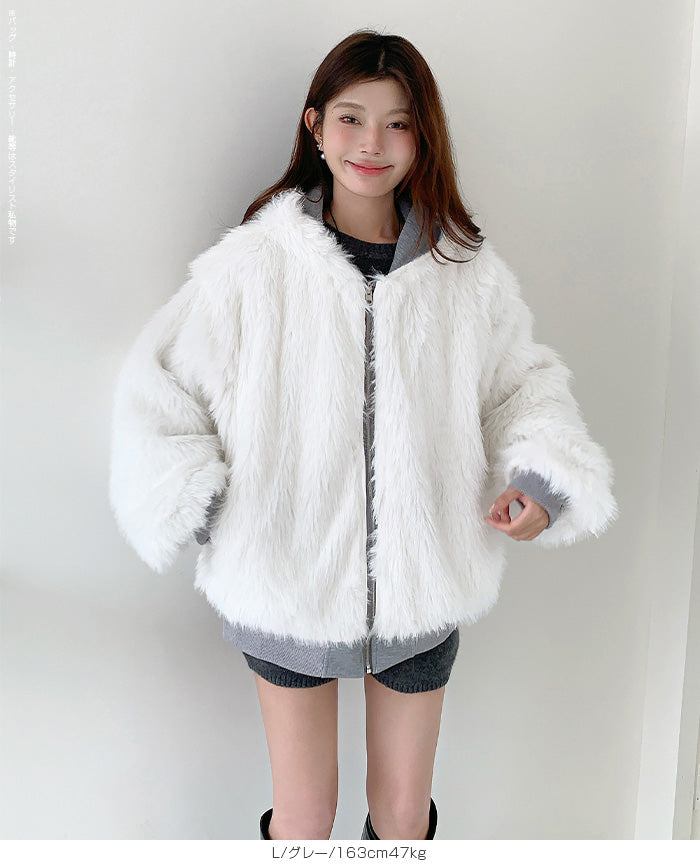 【2WAY】リバーシブル フェイクファー パーカー