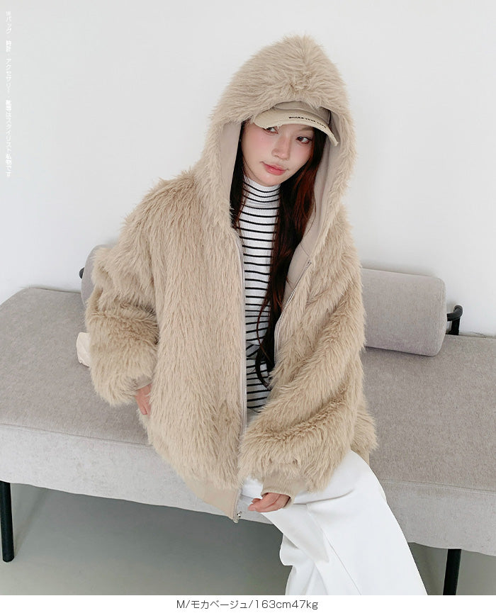 【2WAY】リバーシブル フェイクファー パーカー