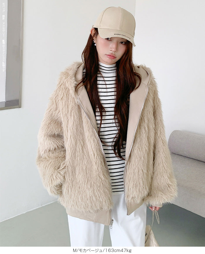 【2WAY】リバーシブル フェイクファー パーカー