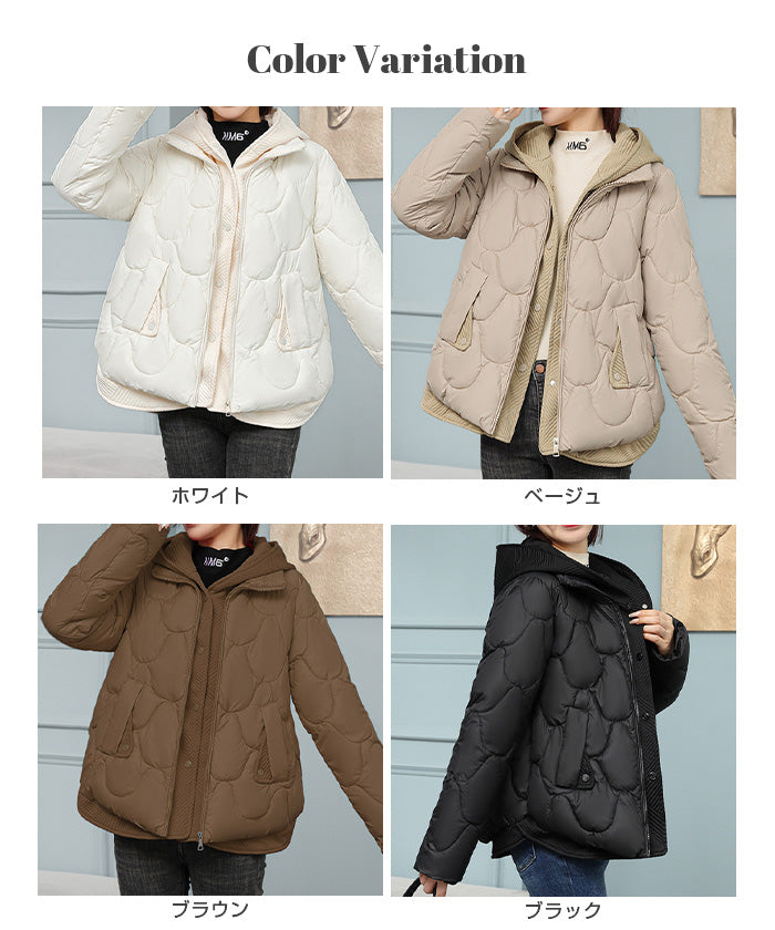 配色切替キルティング中綿フードジャケット