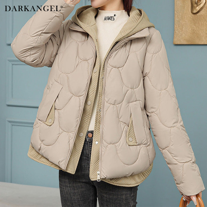 配色切替キルティング中綿フードジャケット