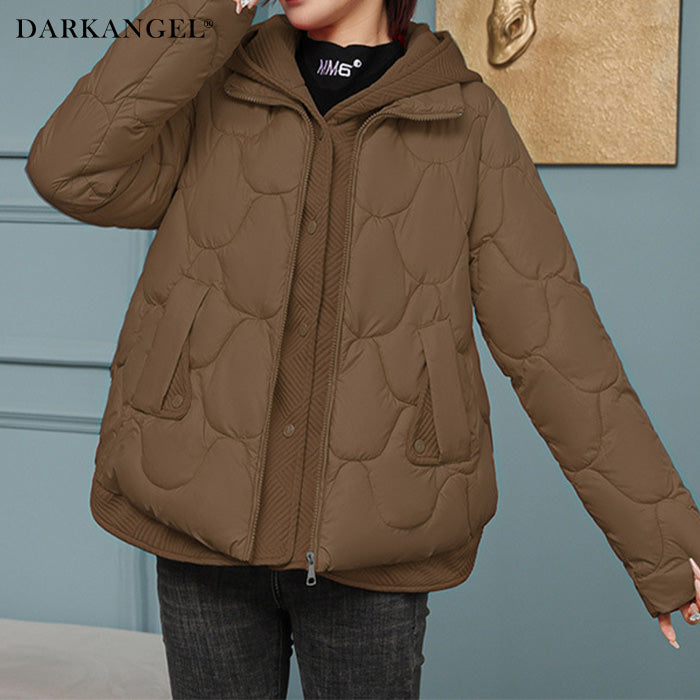 配色切替キルティング中綿フードジャケット