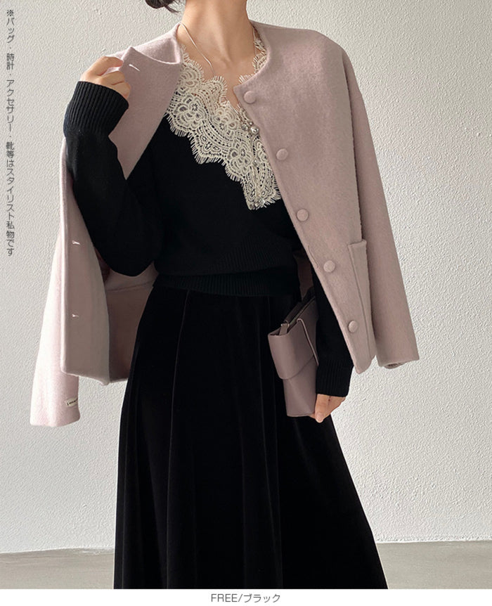 Vネックレースニット