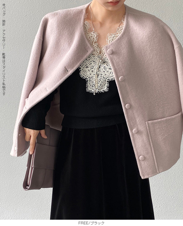 Vネックレースニット