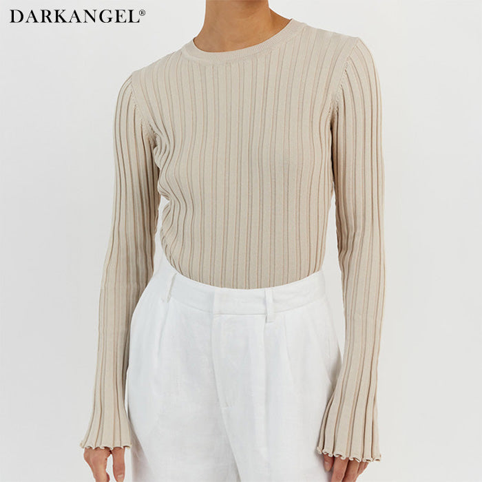 シンプルリブクルーネックニット