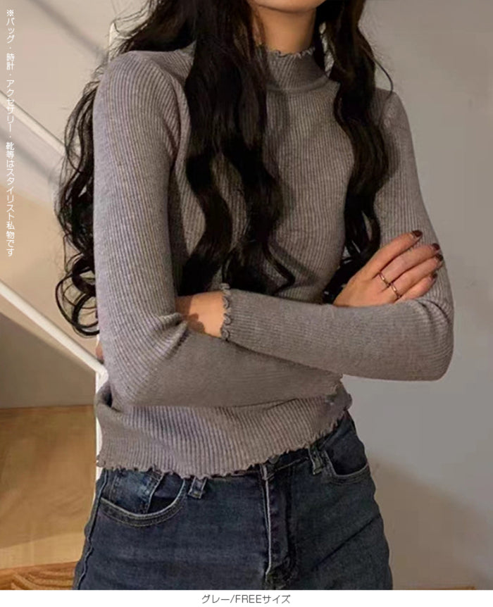 メロウフリルリブニット