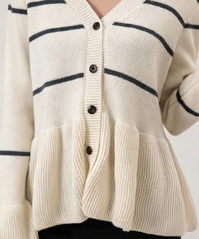 Vネックボーダーニットカーディガン