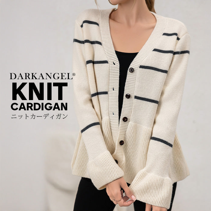 Vネックボーダーニットカーディガン