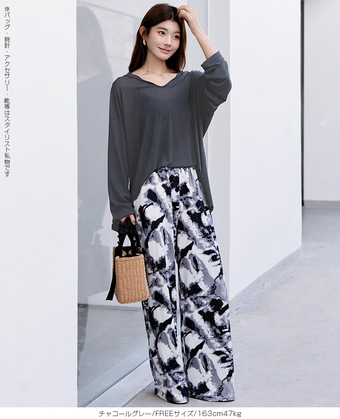 シアーフードVネックロングトップス