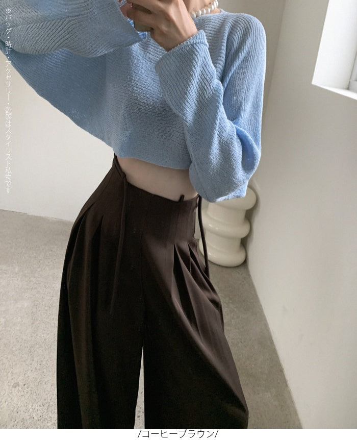 ハイウエストタックワイドパンツ