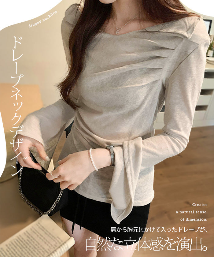 ドレープオフショルダーシアーカットソー