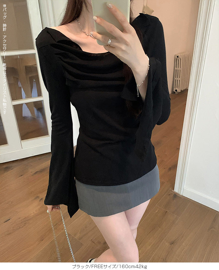ドレープオフショルダーシアーカットソー