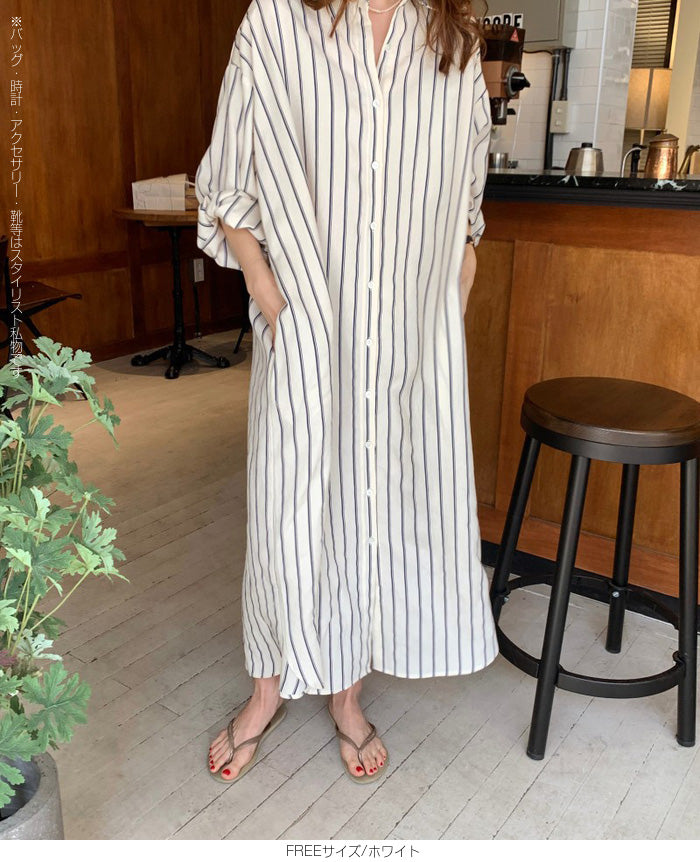 ロング丈シャツワンピース