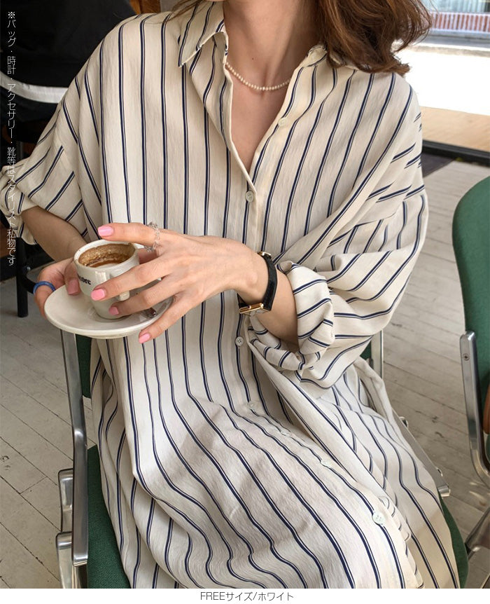 ロング丈シャツワンピース